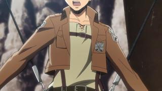 Eren uses maneuver gear 